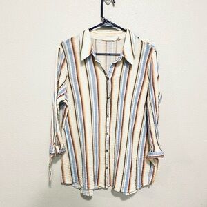 Soft Surroundings Cotton Retro Botton Down Shirt Size Large